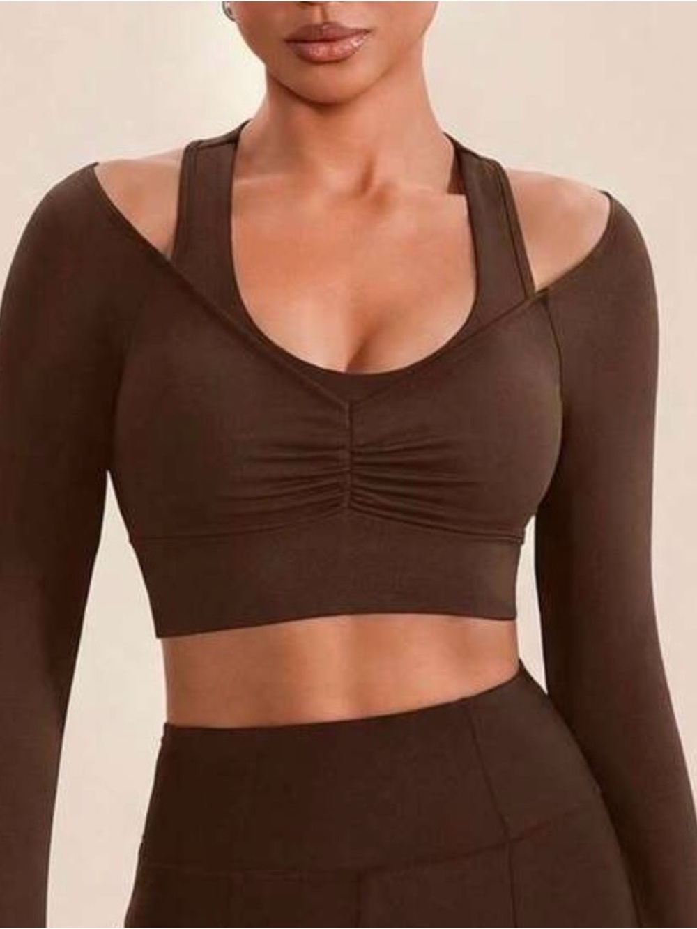 Women’s Cut-Out Long Sleeve Crop Top in Brown